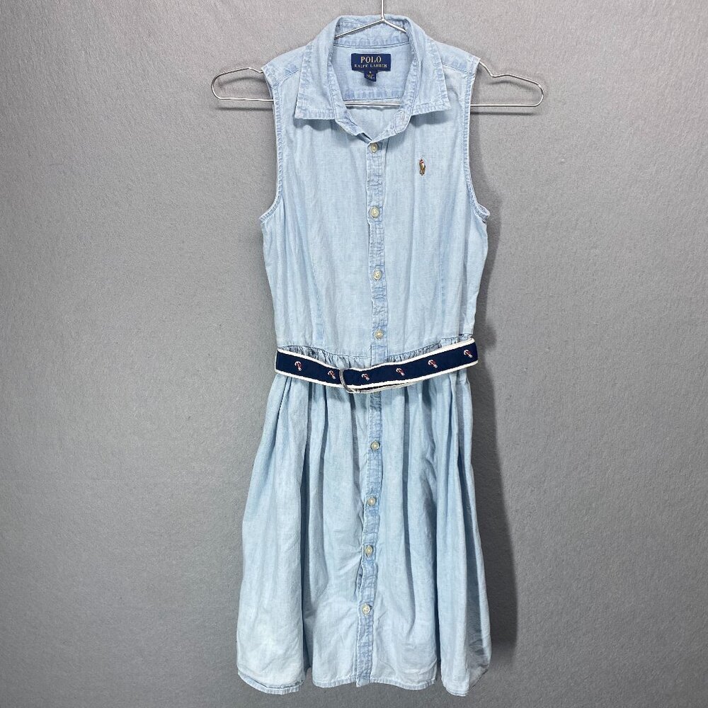 Polo Ralph Lauren Dress Girls 16 Denim Sleeveless Preppy Nautical